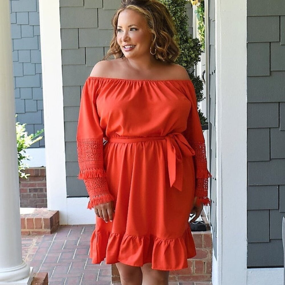 Perfectly Priscilla‎ She's Cute Long Sleeve Dress Orange/Red (Size 3XL)